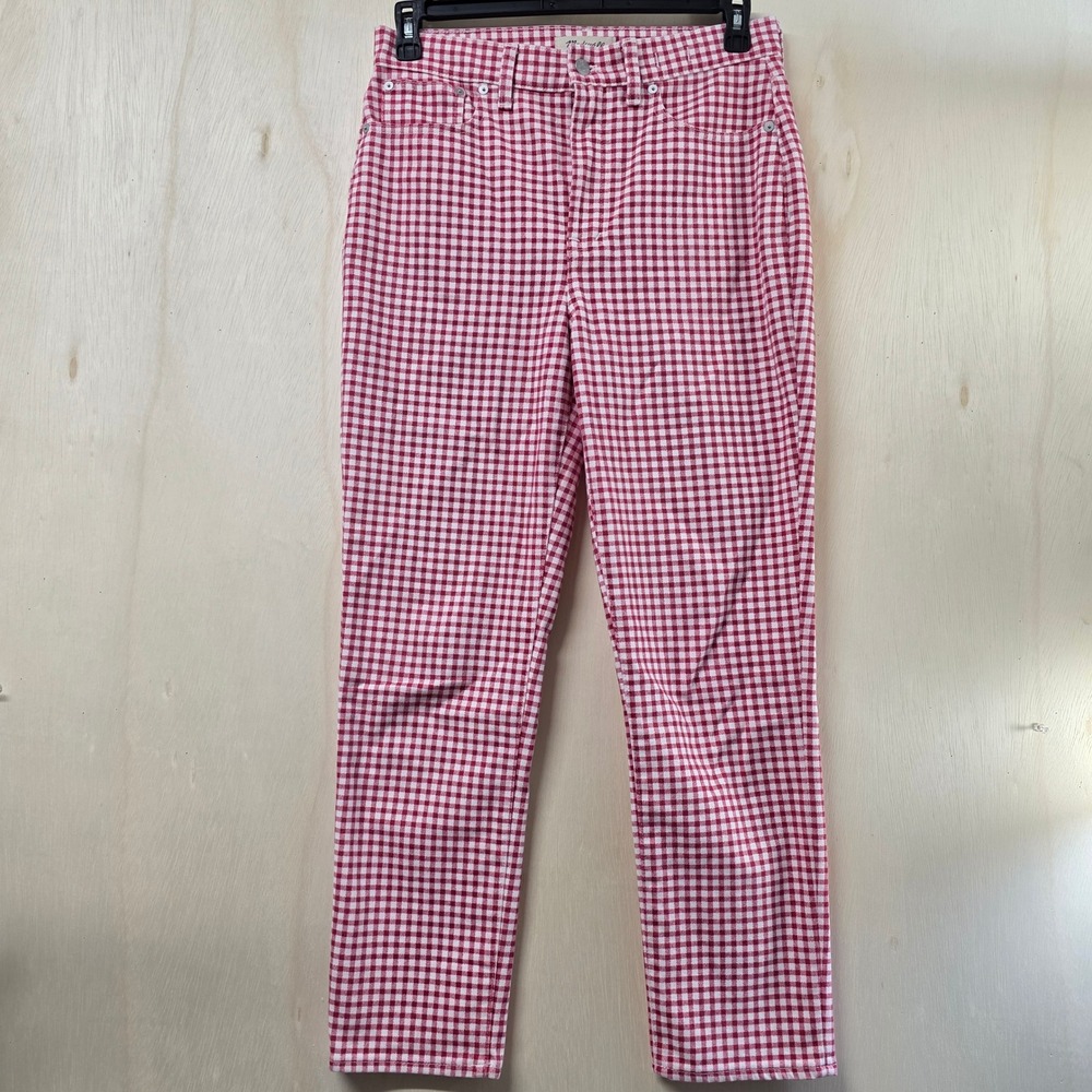 Madewell The Perfect Vintage Jean Red White Gingham Check High Rise Pants 29 - Picture 2 of 16